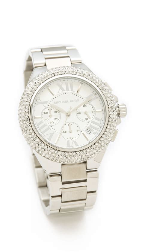 michael kors layton silver tone pave glitz chronograph watch|Michael Kors Layton Chronograph Pave Crystal Ladies Watch .